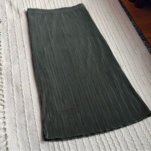 J. Crew Olive Green Pleated Satin Midi Skirt